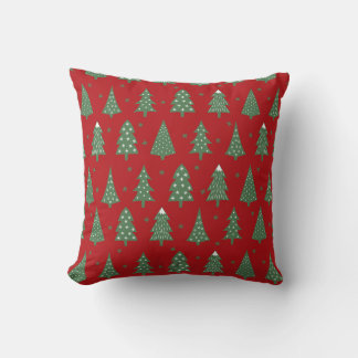 Red Green and White Festive Christmas Tree Pattern Cushion