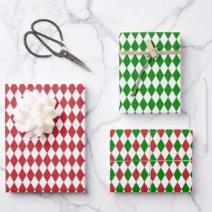 Red, Green and White Harlequin Wrapping Paper Sheet