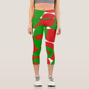 Red, Green and White Orbs  Capri Leggings