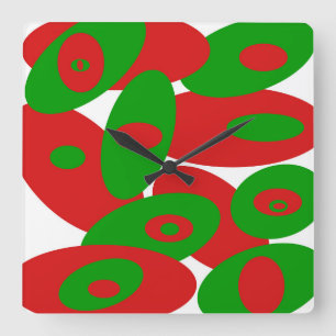 Red, Green and White Orbs Square Wall Clock