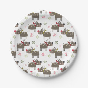 Red, Green, and White Reindeer Paper Plate
