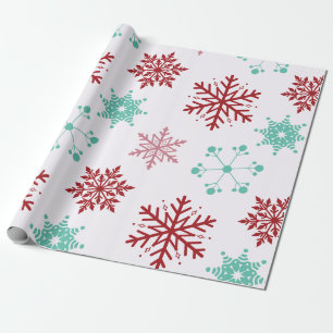 Red, Green, and White Snowflake Lane Christmas Wra Wrapping Paper