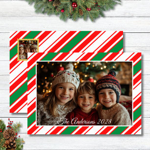 Red, Green, and White Striped Holiday Photo Card