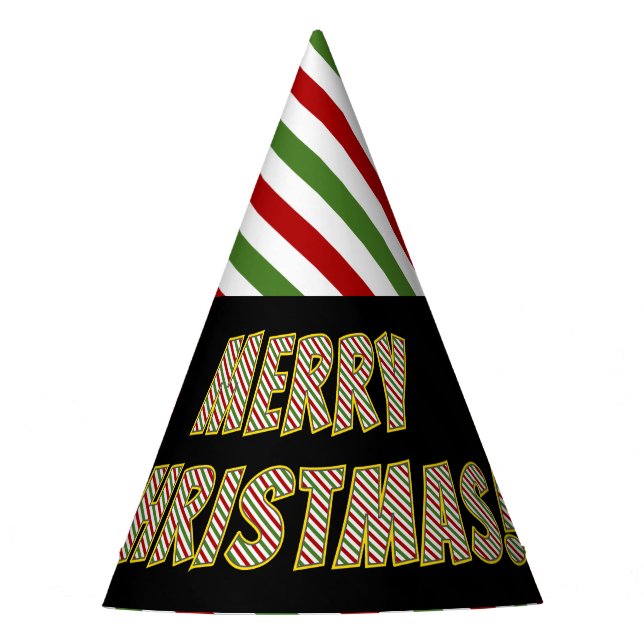 Red, Green and White Striped "MERRY CHRISTMAS!" Party Hat (Front)