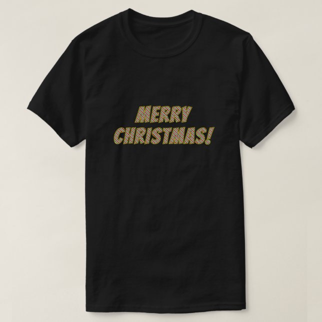Red, Green and White Striped "MERRY CHRISTMAS!" T-Shirt (Design Front)
