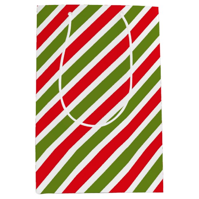 red green and white striped pattern medium gift bag (Front)