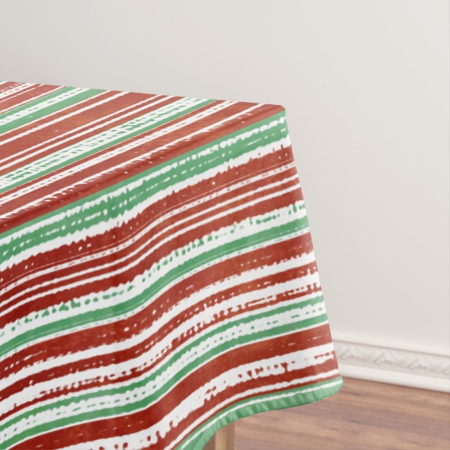 Red, Green, and White Striped Pattern Tablecloth (In Situ)