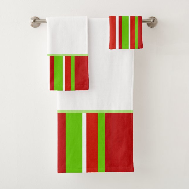 Red Green and White Stripes Bath Towel Set (Insitu)