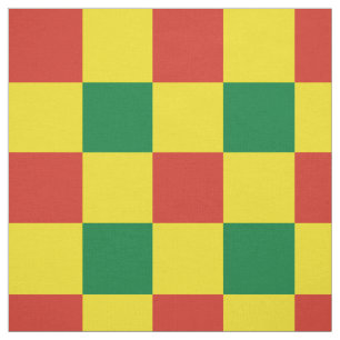 Red, green and yellow chequerboard pattern fabric