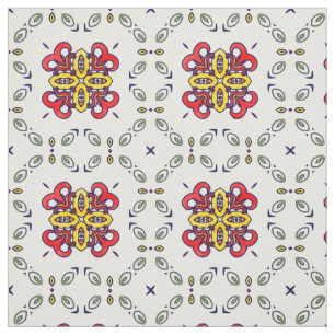 Red, Green and Yellow Floral Damask Pattern Fabric