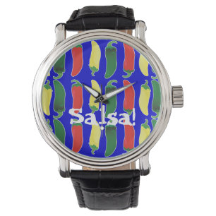 Red Green and Yellow Hot Salsa Chilli Peppers Watch