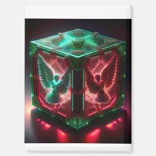 Red & Green Angels Watch Over Metallic Light Box Magnet