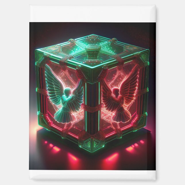 Red & Green Angels Watch Over Metallic Light Box Magnet (Front)