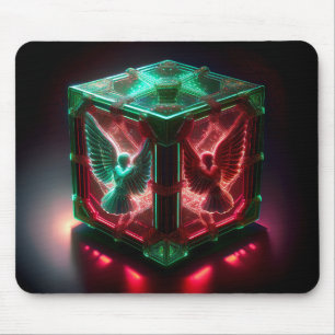 Red & Green Angels Watch Over Metallic Light Box Mouse Pad