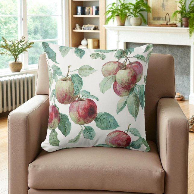 Red Green Apple Fruit Pattern Watercolor Rustic  Cushion (Creator Uploaded)