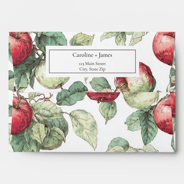 Red Green Apple Fruit Pattern Watercolor Rustic  Envelope (Back (Top Flap))