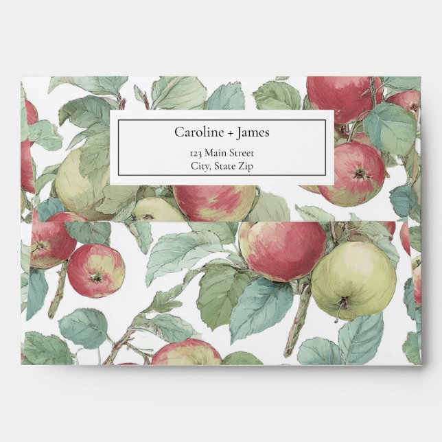 Red Green Apple Fruit Pattern Watercolor Rustic  Envelope (Back (Top Flap))