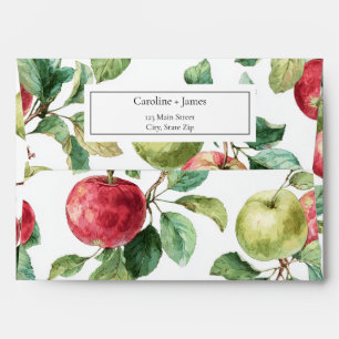 Red Green Apple Fruit Pattern Watercolor Rustic  Envelope