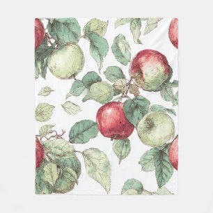 Red Green Apple Fruit Pattern Watercolor Rustic  Fleece Blanket