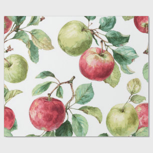Red Green Apple Fruit Pattern Watercolor Rustic  Wrapping Paper