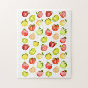 Red green apple illustration watercolor autumn jigsaw puzzle