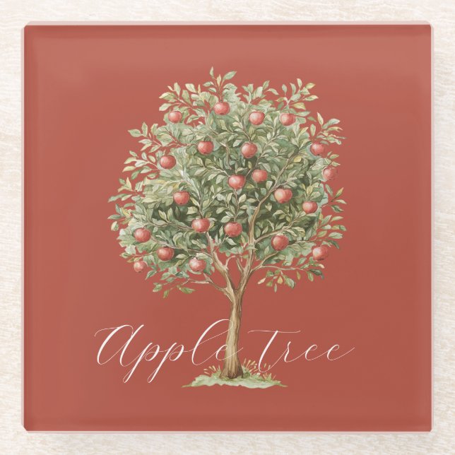 Red Green Apple Tree Glass Coaster (Front)