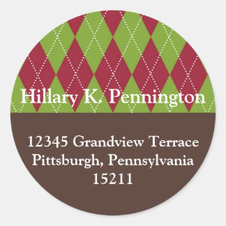 Red green argyle custom Christmas address label