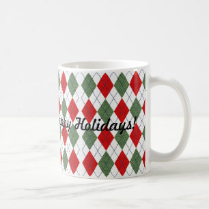 Red Green Argyle Plaid Happy Holidays Coffee Mug