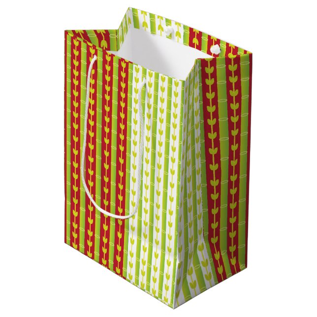 Red Green Bamboo Leaves  Medium Gift Bag (Front Angled)