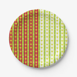 Red Green Bamboo Leaves Pattern Party Paper Plate