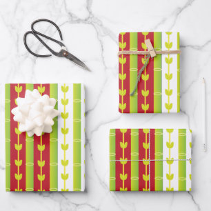 Red Green Bamboo Leaves  Wrapping Paper Sheet
