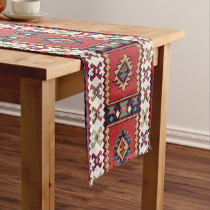 Red Green Beige Black White Oriental Kilim Rug Short Table Runner