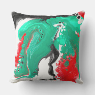 Red, Green, Black and White Marble Fluid Art Cushion