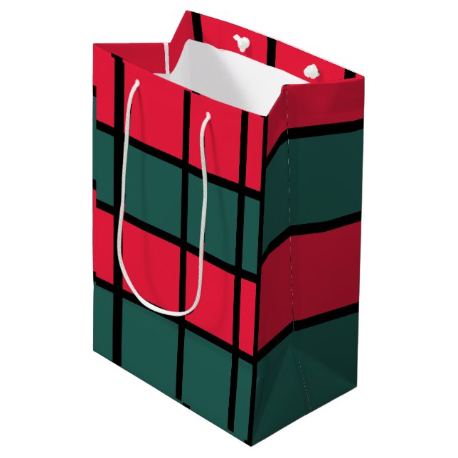 Red Green Black Chequered Stripes Pattern Medium Gift Bag (Front Angled)
