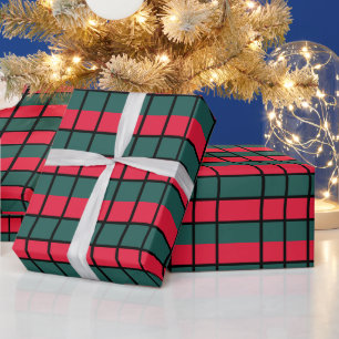 Red Green Black Chequered Stripes Pattern Wrapping Paper