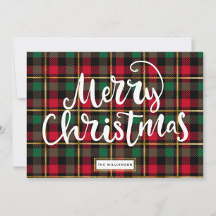 Red, Green, Black & Gold  Christmas Plaid  Holiday Card