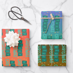 Red, Green & Black Snowflake Merry Christmas Wrapping Paper Sheet