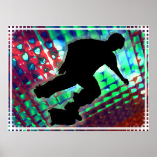 Red Green & Blue Abstract Boxes Skateboard Poster