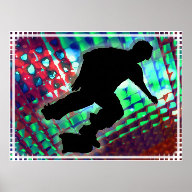 Red Green & Blue Abstract Boxes  Skateboard Poster (Front)