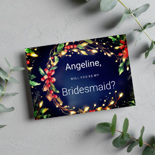 Red green blue Christmas floral wreathe Bridesmaid Invitation