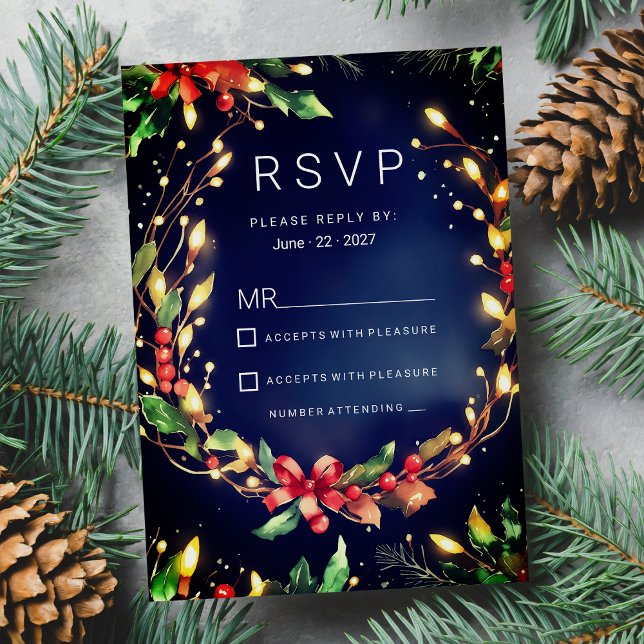 Red green blue Christmas floral wreathe RSVP Invitation (Red green blue Christmas floral wreathe RSVP)