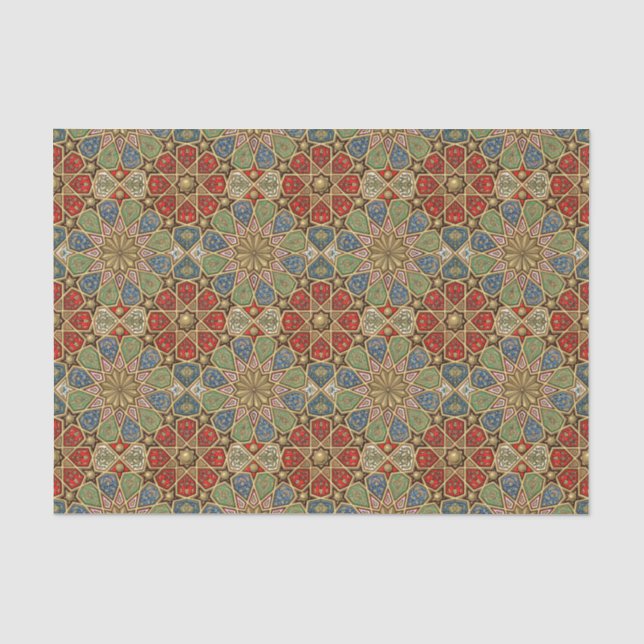 Red Green Blue Faux Gold Arabic Art Pattern Tissue Paper (Front)
