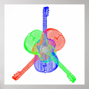 Red Green & Blue Guitars Poster