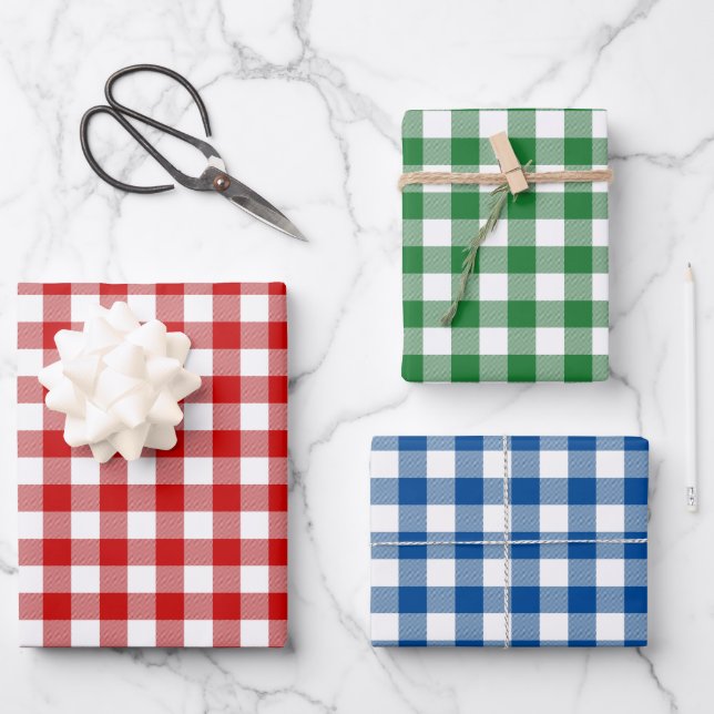Red Green Blue Holiday Plaid Wrapping Paper Sheet (Front)