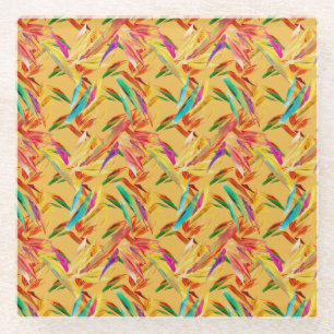 Red Green Blue Purple Abstract Floral Art Deco Glass Coaster