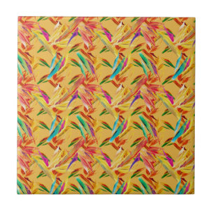 Red Green Blue Purple Abstract Floral Art Deco Tile