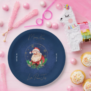 Red Green Blue Santa Claus Elegant Merry Christmas Paper Plate