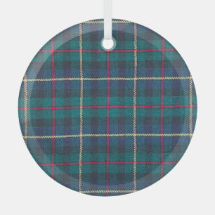 Red, green, blue Scottish tartan pattern. Glass Tree Decoration