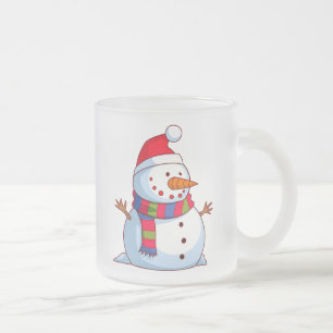 Red Green Blue White Christmas Snowman Frosted Glass Coffee Mug