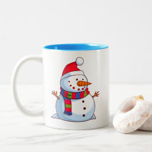 Red Green Blue White Christmas Snowman Two-Tone Coffee Mug